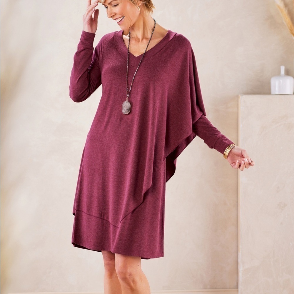 Soft Surroundings Marla Dress Ruby Heather Maroon Size Small Long Sleeves NEW